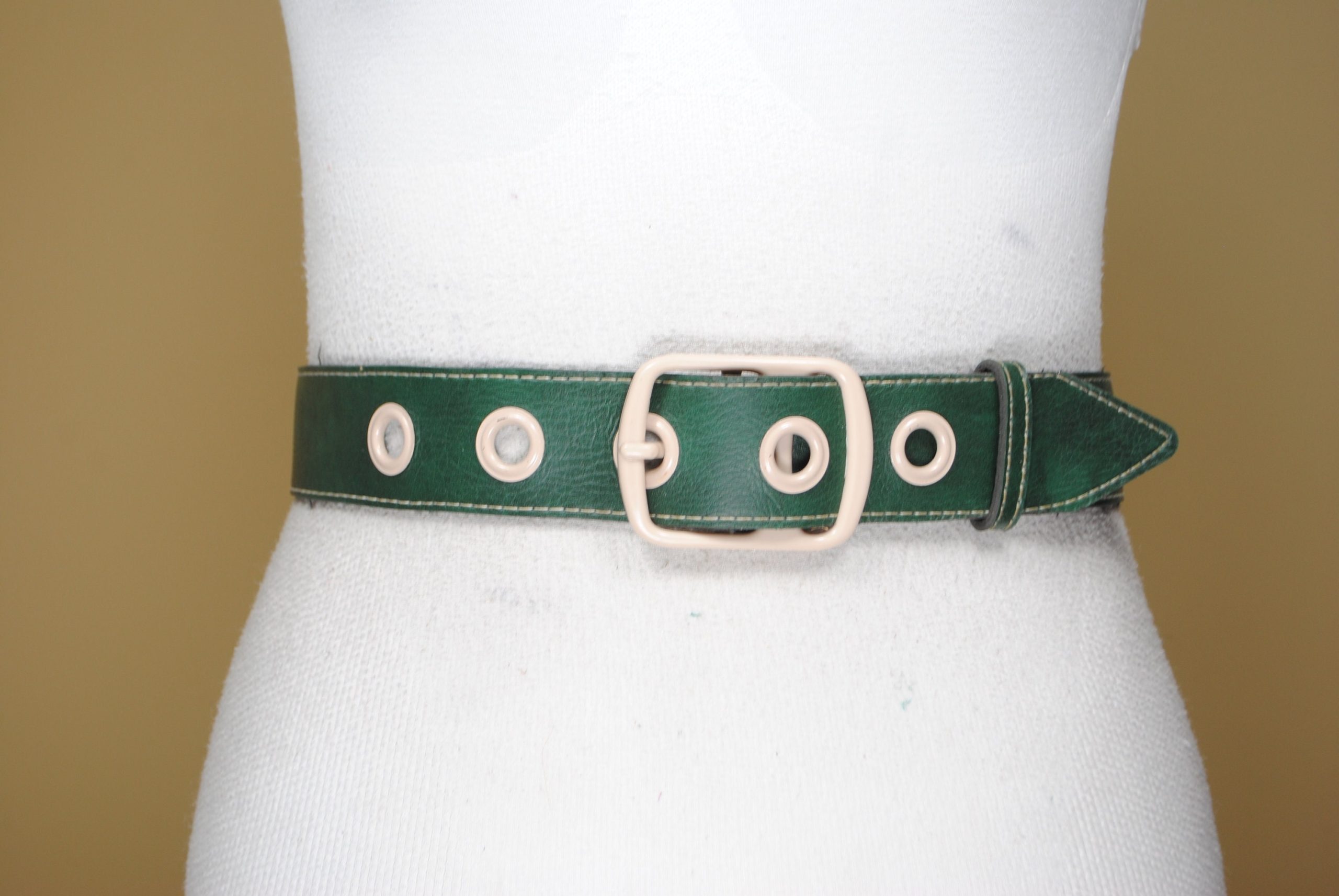 Green Beige Riveted Belt With Trench Coat Buckle