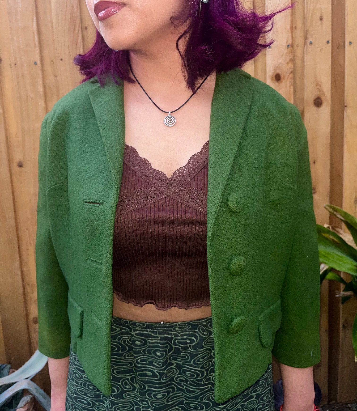 Green Blazer Vintage, Button Blazer, Sharon Originals Label, 40's 50S Cropped Retro Olive