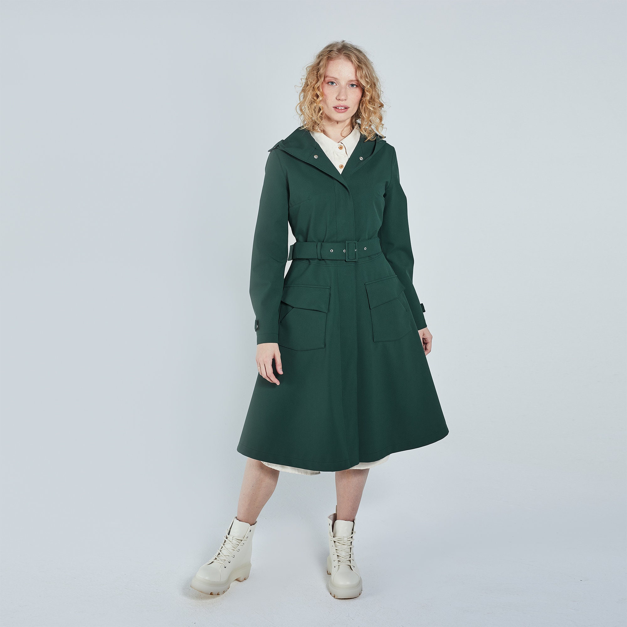 Green Flare Raincoat For Women - Sustainable Outerwear