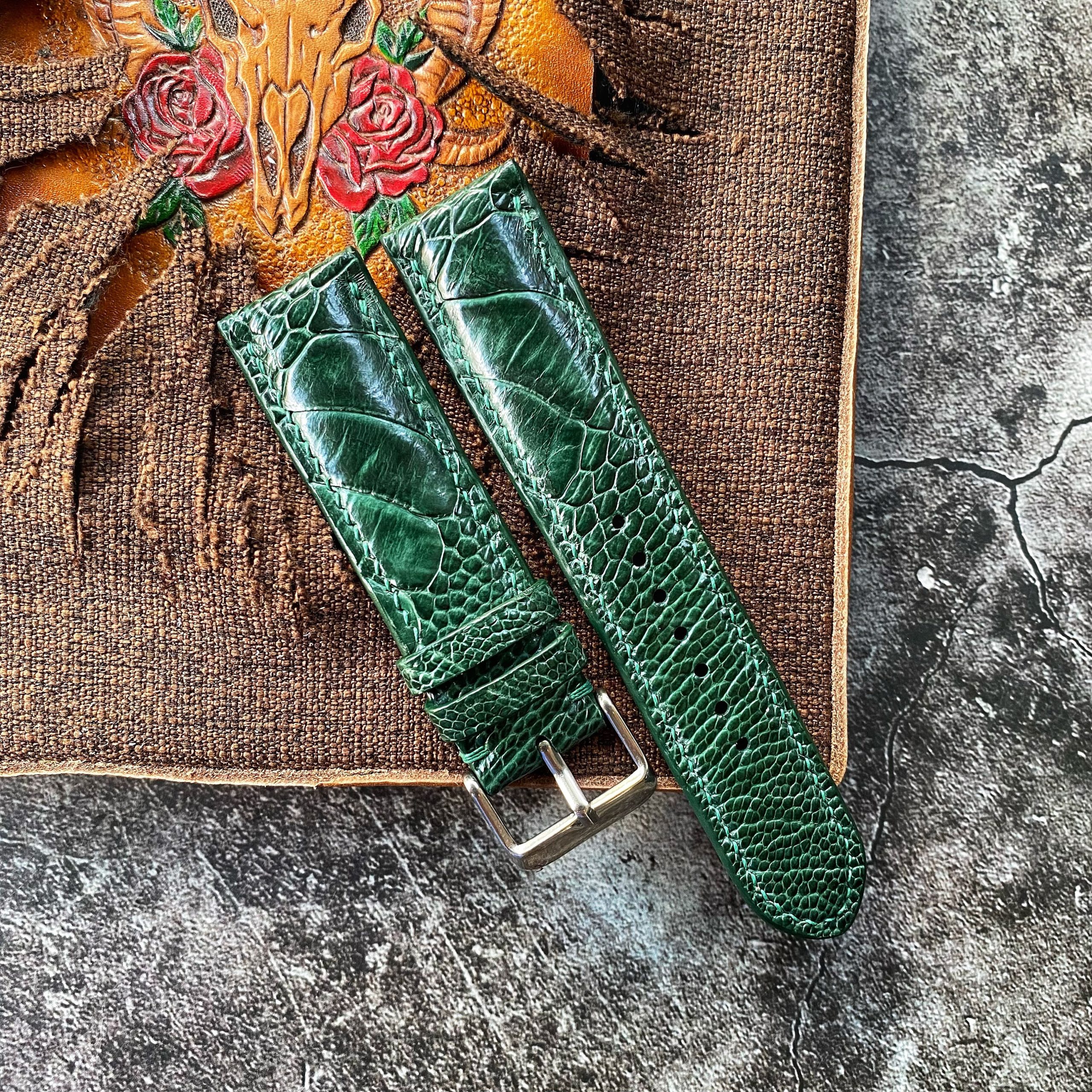 Green Ostrich Leg Leather Watch Straps, Bands, Best Strap, Straps For Watches 24mm, 22mm, 21mm, 20mm, 19mm, 18mm