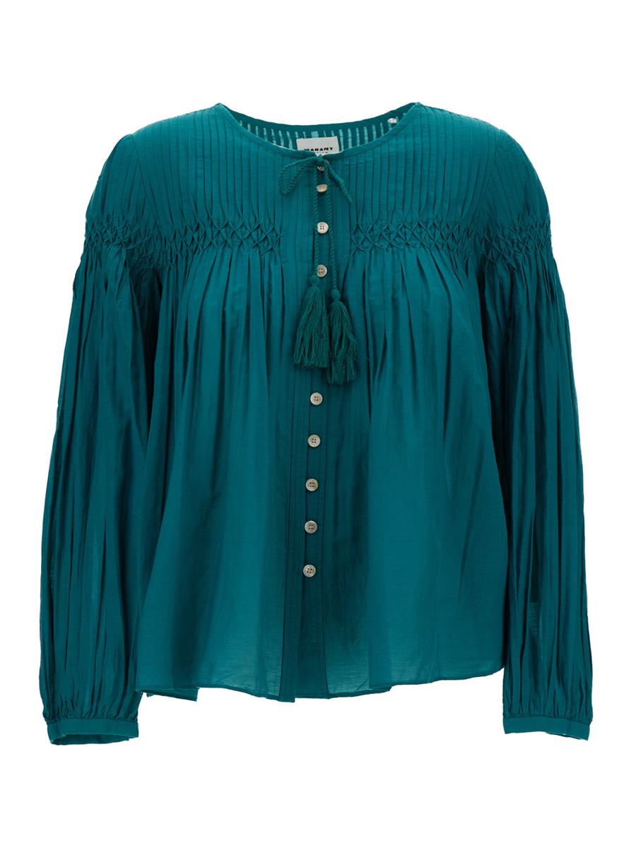 Green 'Plalia' Pleated Blouse In Cotton Blend Woman