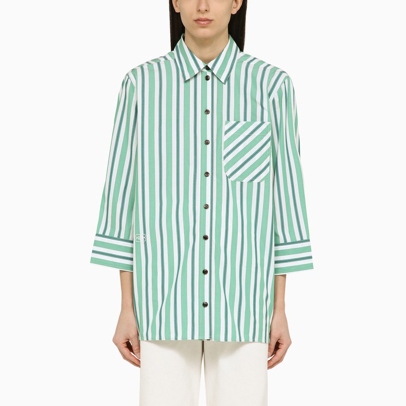 Green Striped Oversize Shirt In Organic Cotton