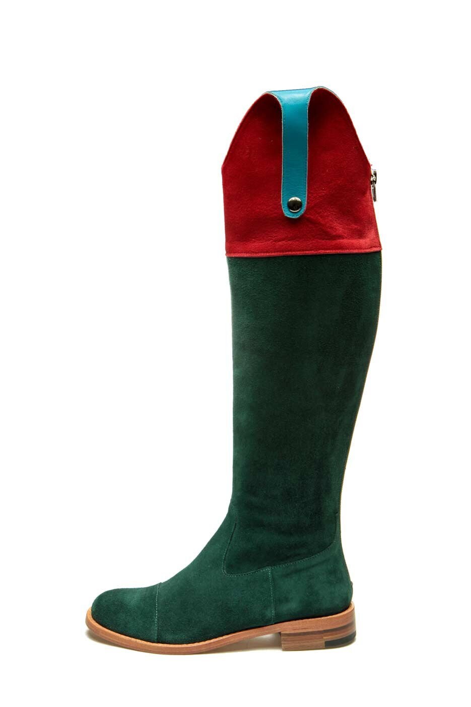 Green Suede Womens Tall Riding Boots With Leather Sole/ Handmade Boots/ Flat High Zipper Knee High Free Shipping