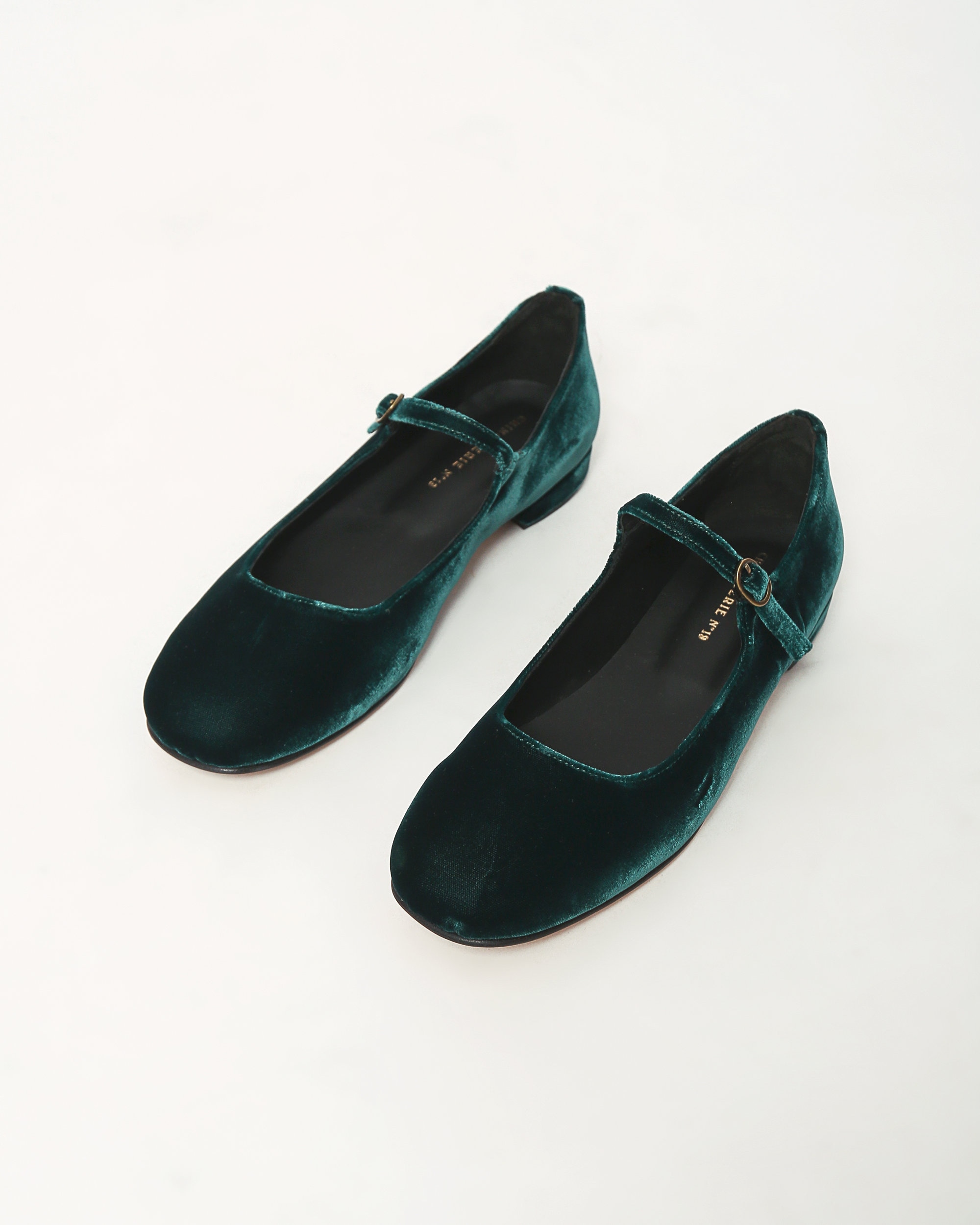 Green Velvet Mary Jane Low Heels Flats, Ballet Flats Shoes