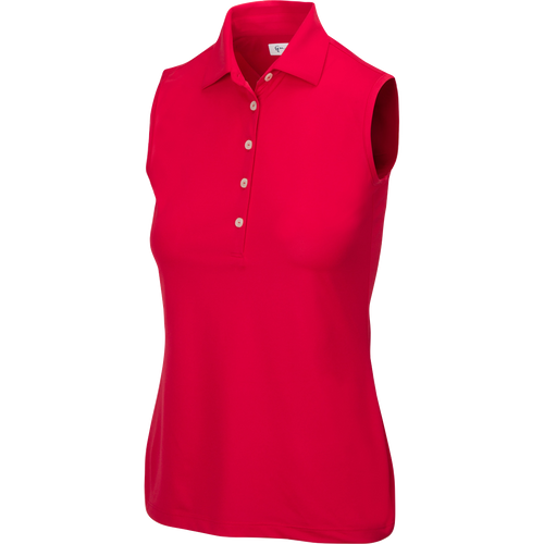 Greg Norman Collection Women's Sleeveless Freedom Micro Pique Stretch Polo Shark Shirt in British Red/Red, Size XS, Polyester/Spandex