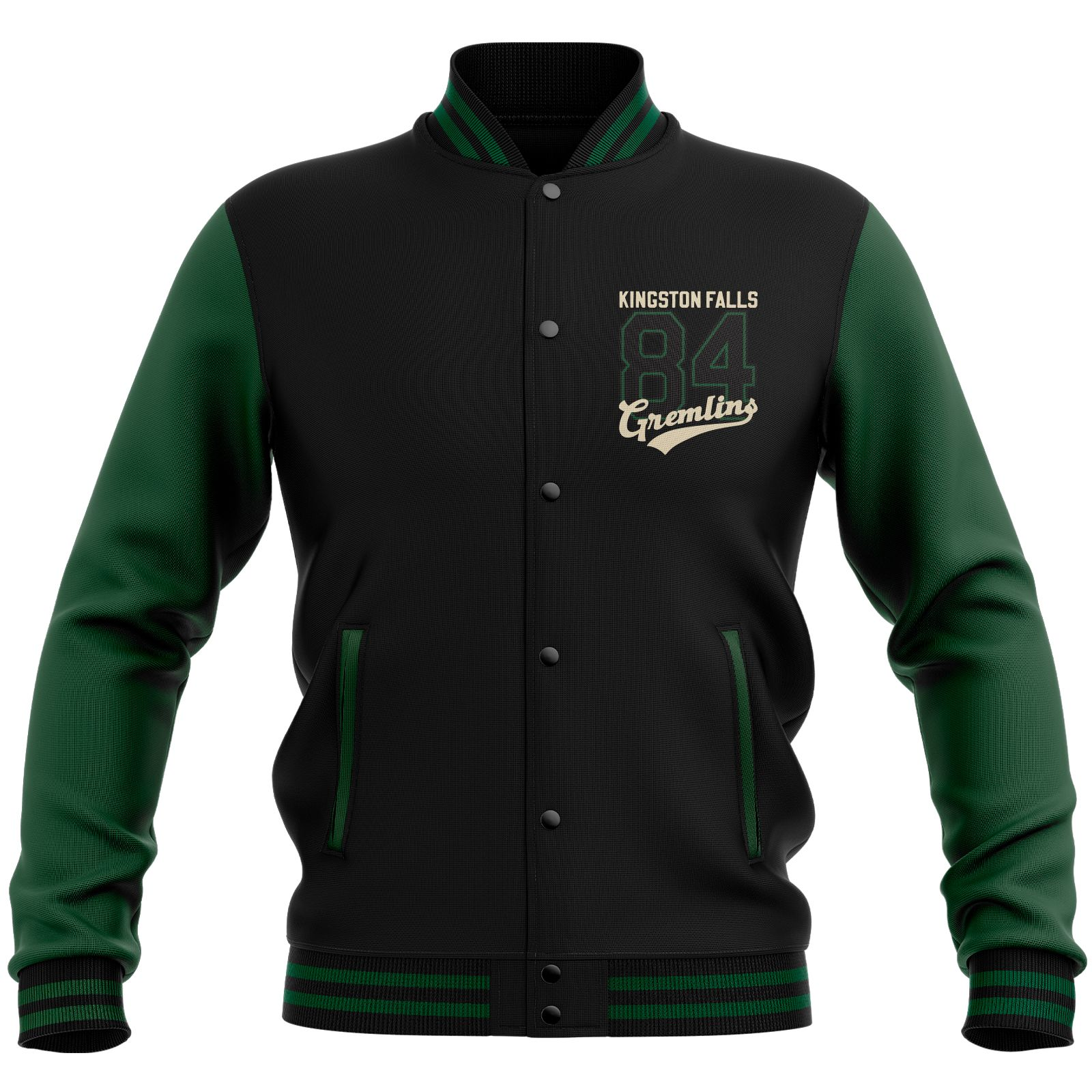 Gremlins Stripe Collegiate Varsity Jacket - Black/Green - XL