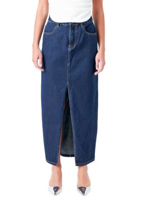 Grey Lab Women's Denim Maxi Skirt, Navy Blue, Small