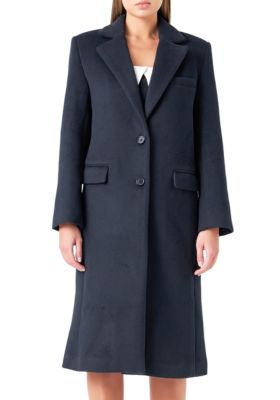 Grey Lab Women's Oversize Wool Trench Coat, Navy Blue, XS