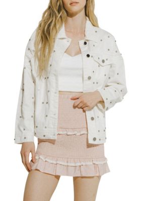 Grey Lab Women's Studded Denim Jacket, White, XS