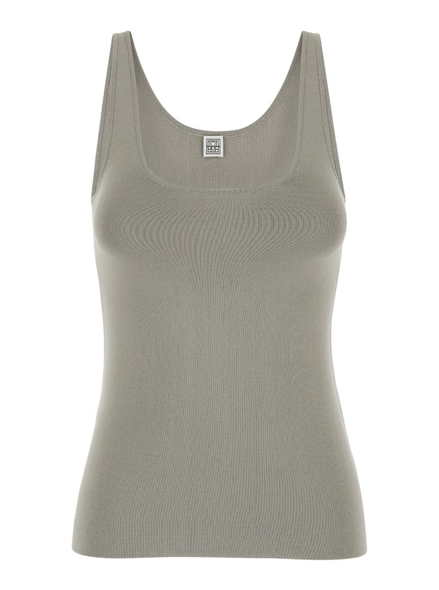 Grey U Neck Tank Top In Lightweight Knit Woman