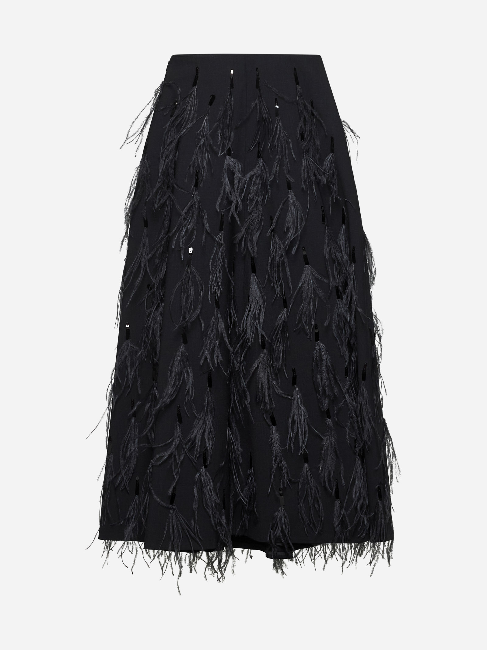 Grey wool Dazzling Feather Embroidery Circle skirt