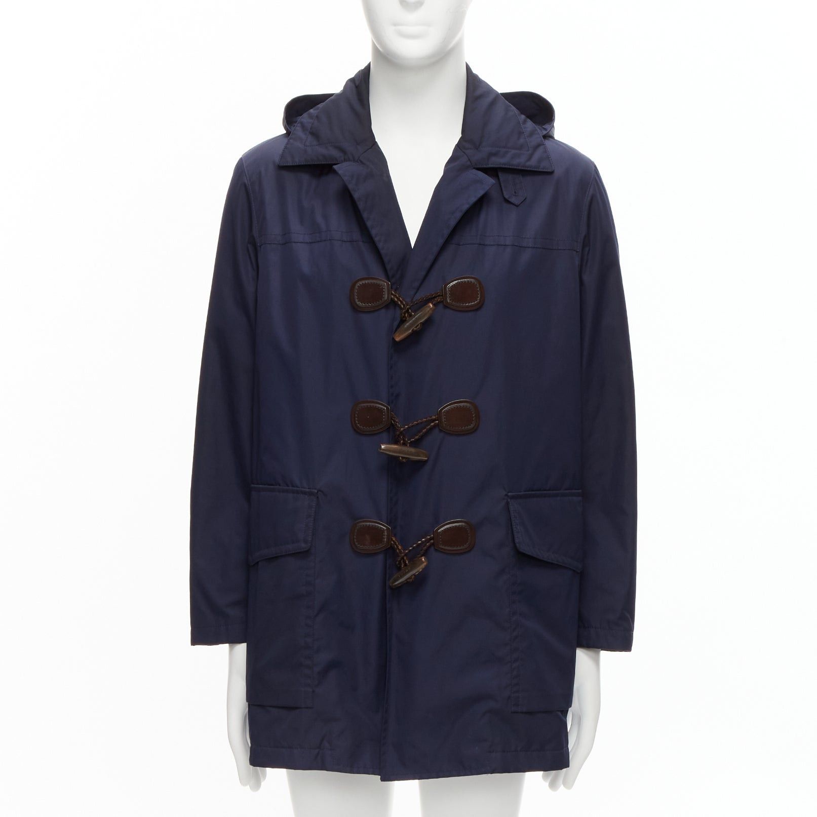 Gucci 2012 Navy Nylon Brown Toggle Hooded Anorak Jacket Coat It48 M, Women's (Size XL)