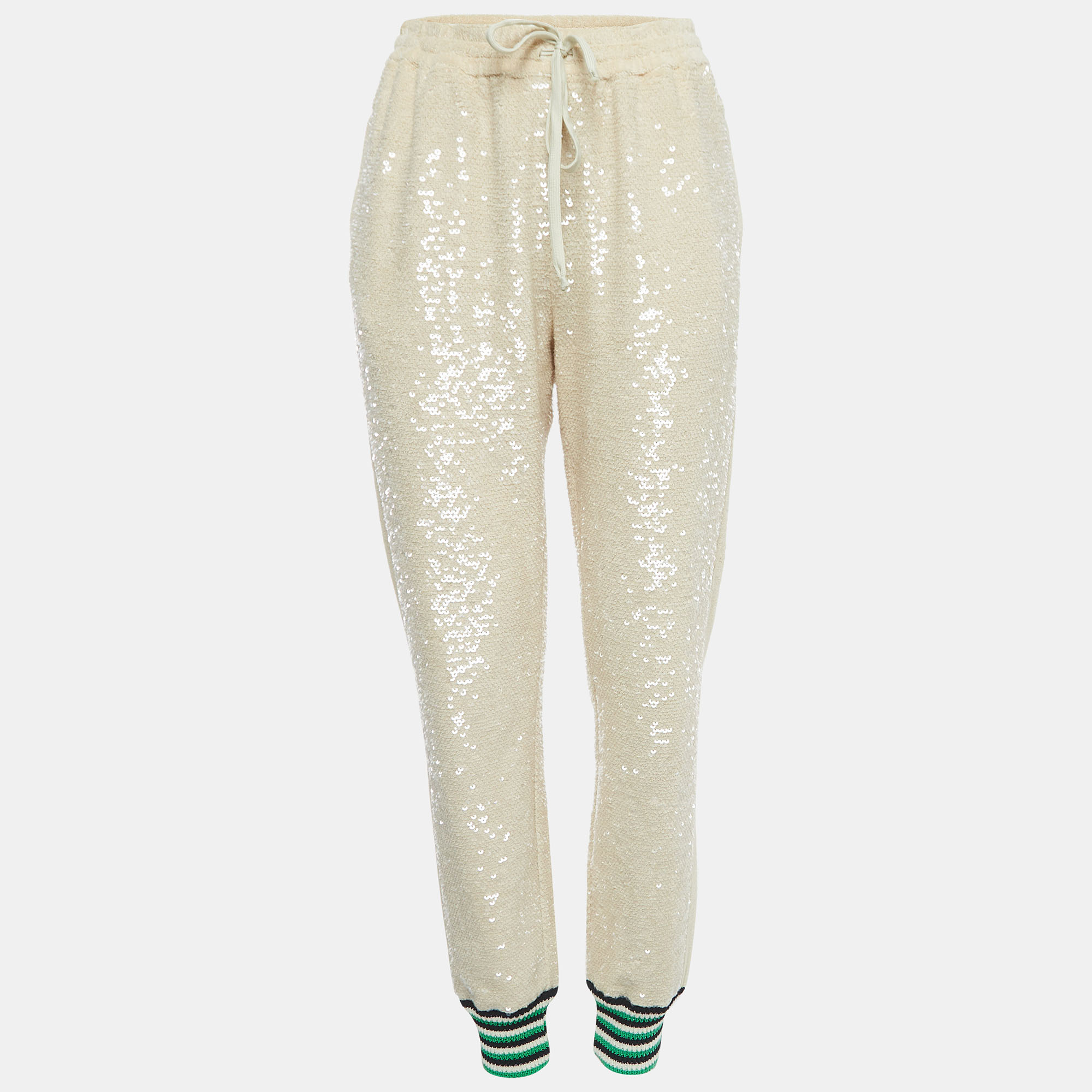 Gucci Beige Sequined Cotton Drawstring Joggers L