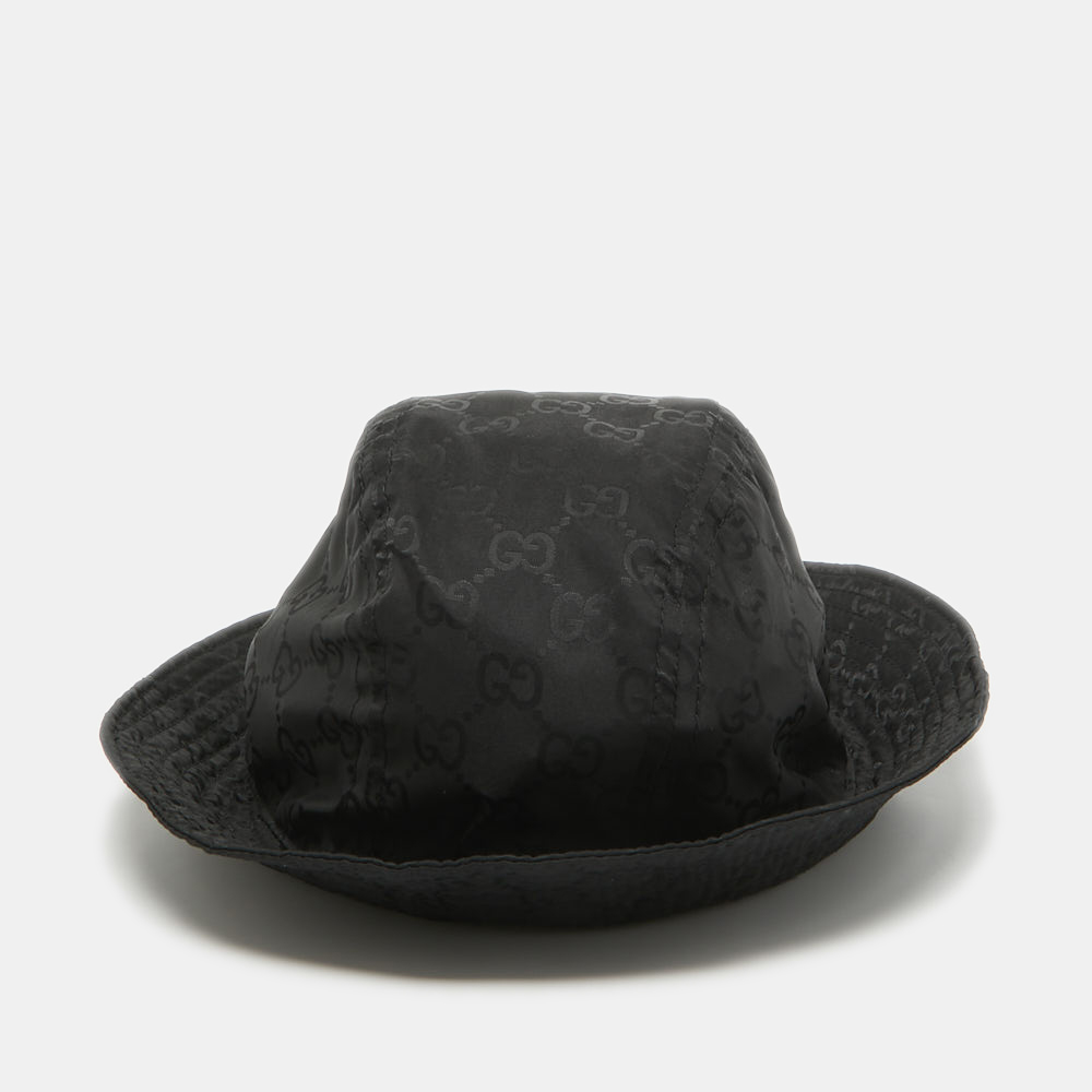 Gucci Black GG Web Nylon Bucket Hat With Pouch