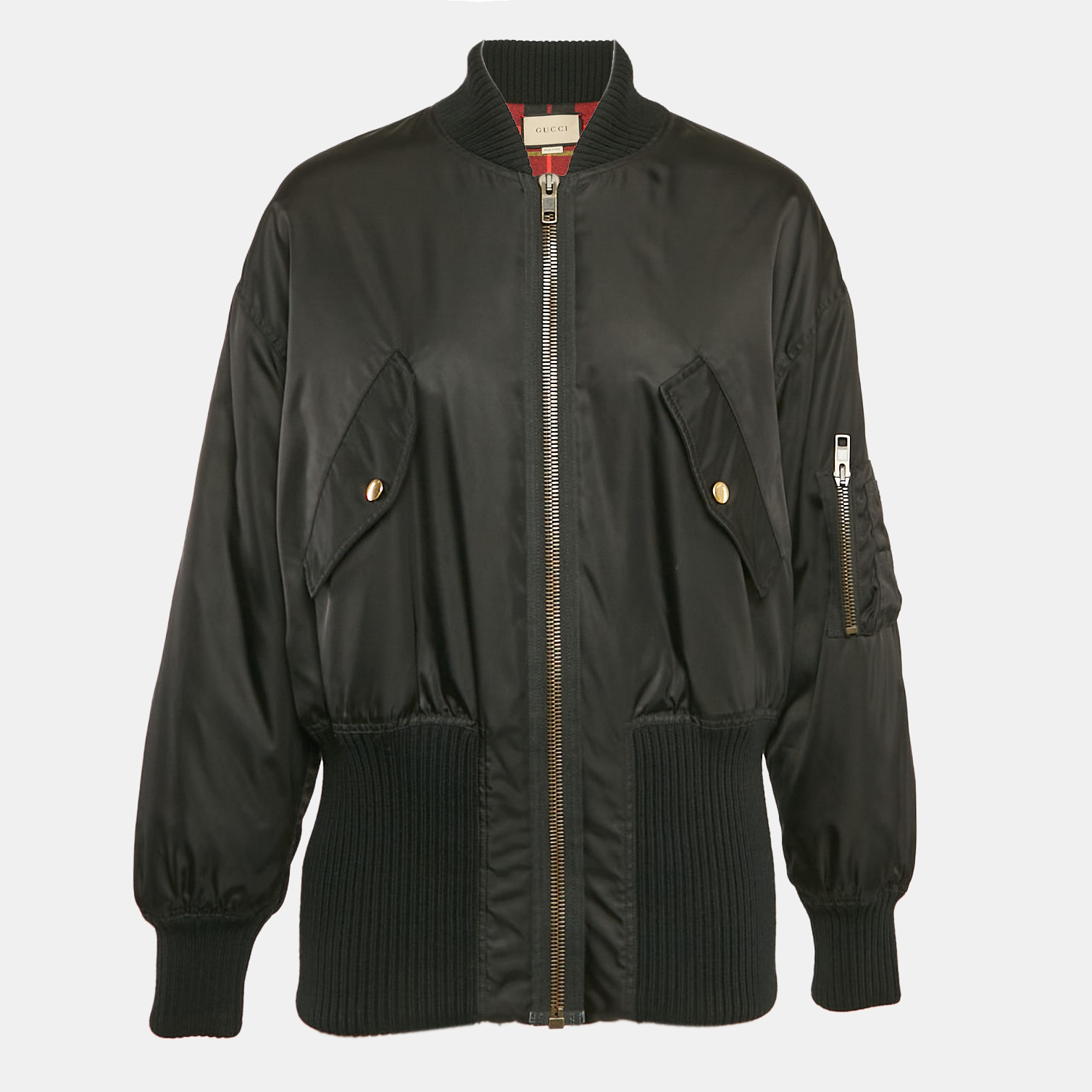 Gucci Black Nylon Rib Trim Nylon Padded Bomber Jacket S