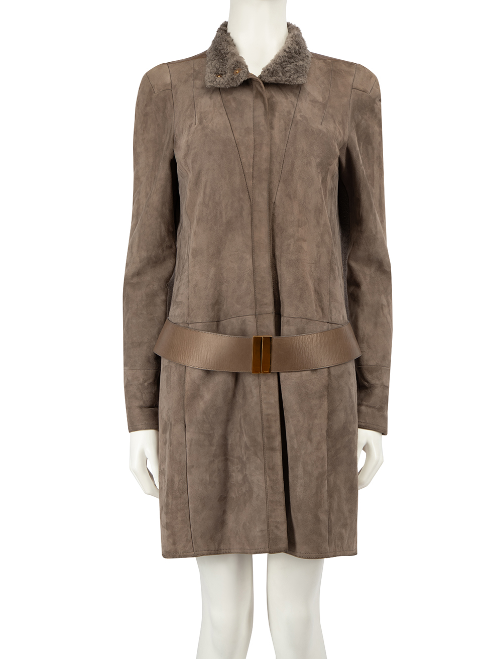 Gucci Brown Suede Belted Shearling Lined Coat