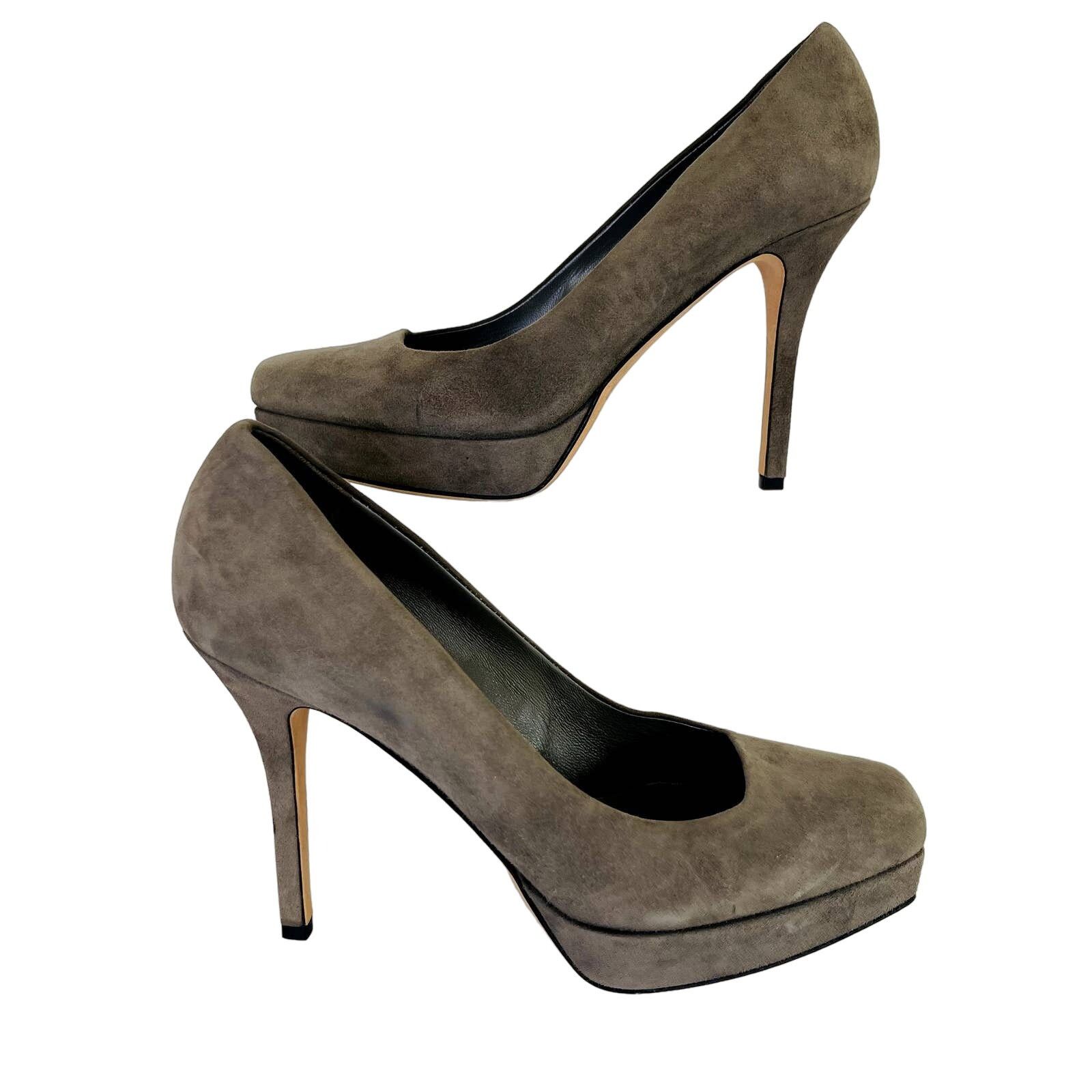 Gucci Dark Grey Suede Platform Heel Shoes 39.5 New Square Toe 4.5", Women's (Size 8.5)