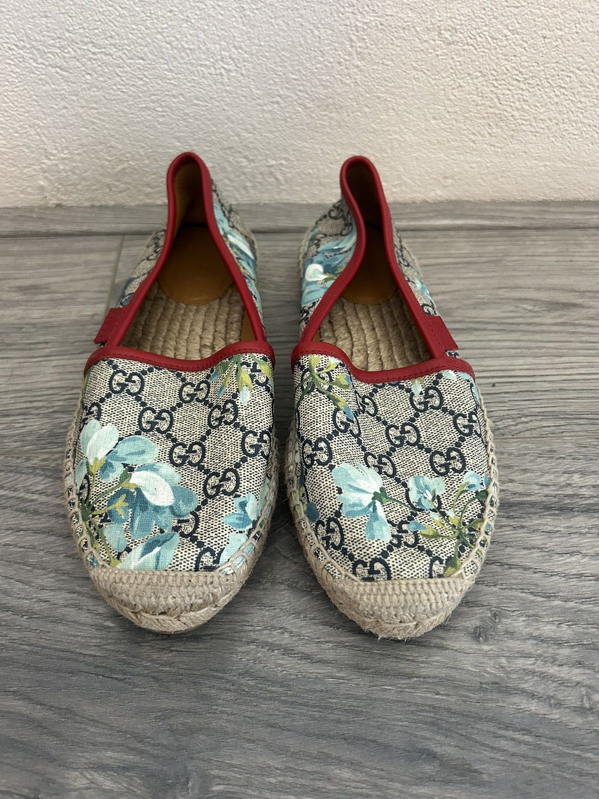 Gucci Floral Monogram Print Espadrilles Shoes in Beige/Floral, Women's (Size 5.5)