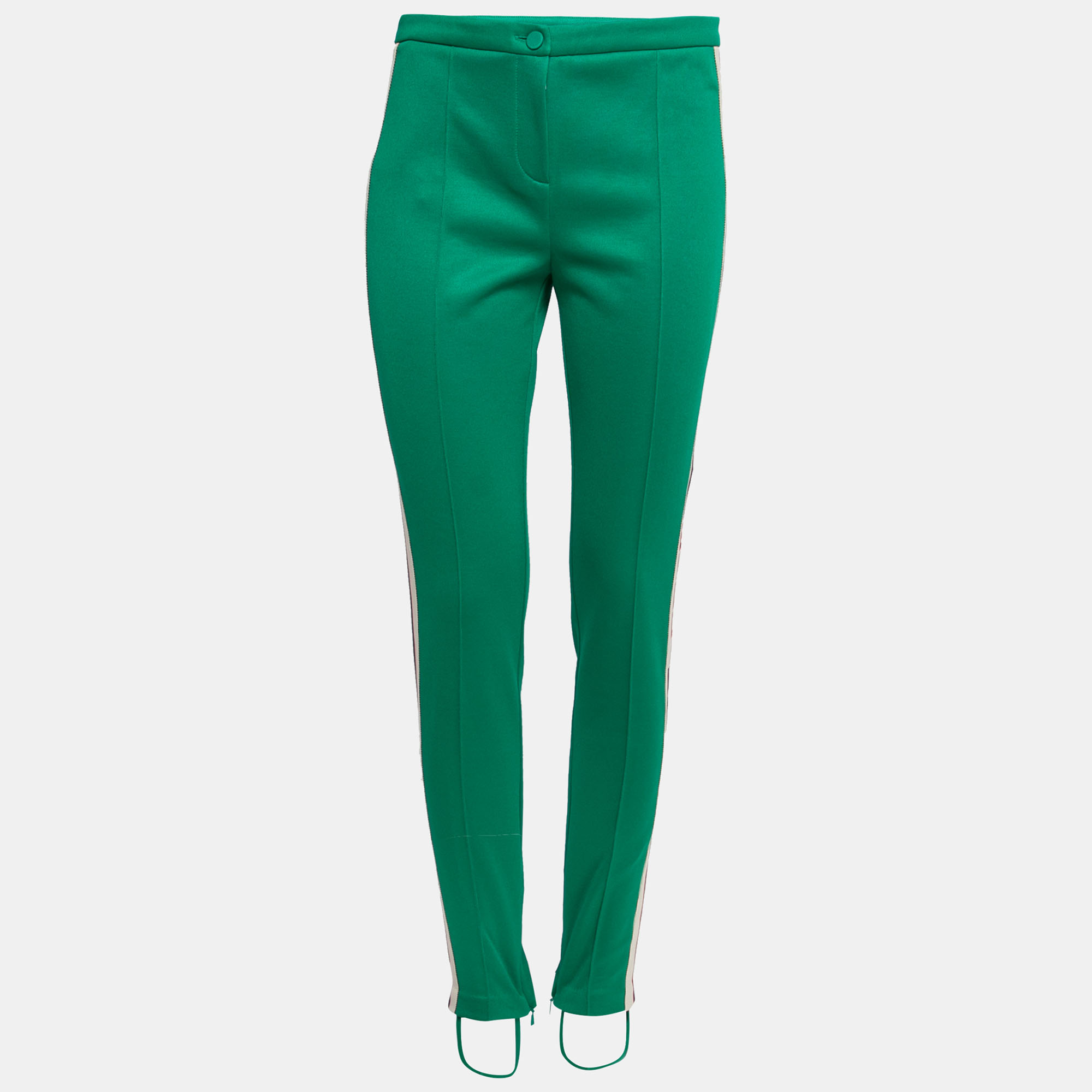 Gucci Green Technical Jersey Web Stripe Logo Trimmed Leggings M