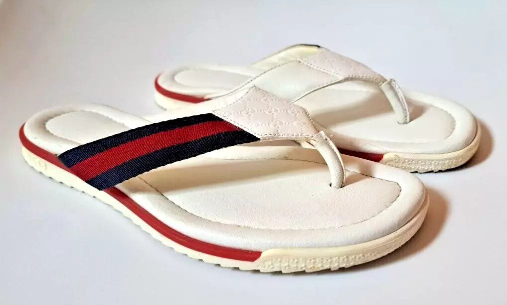 Gucci Leather Flip-Flops For Women Shoes in White (Size 5.5)