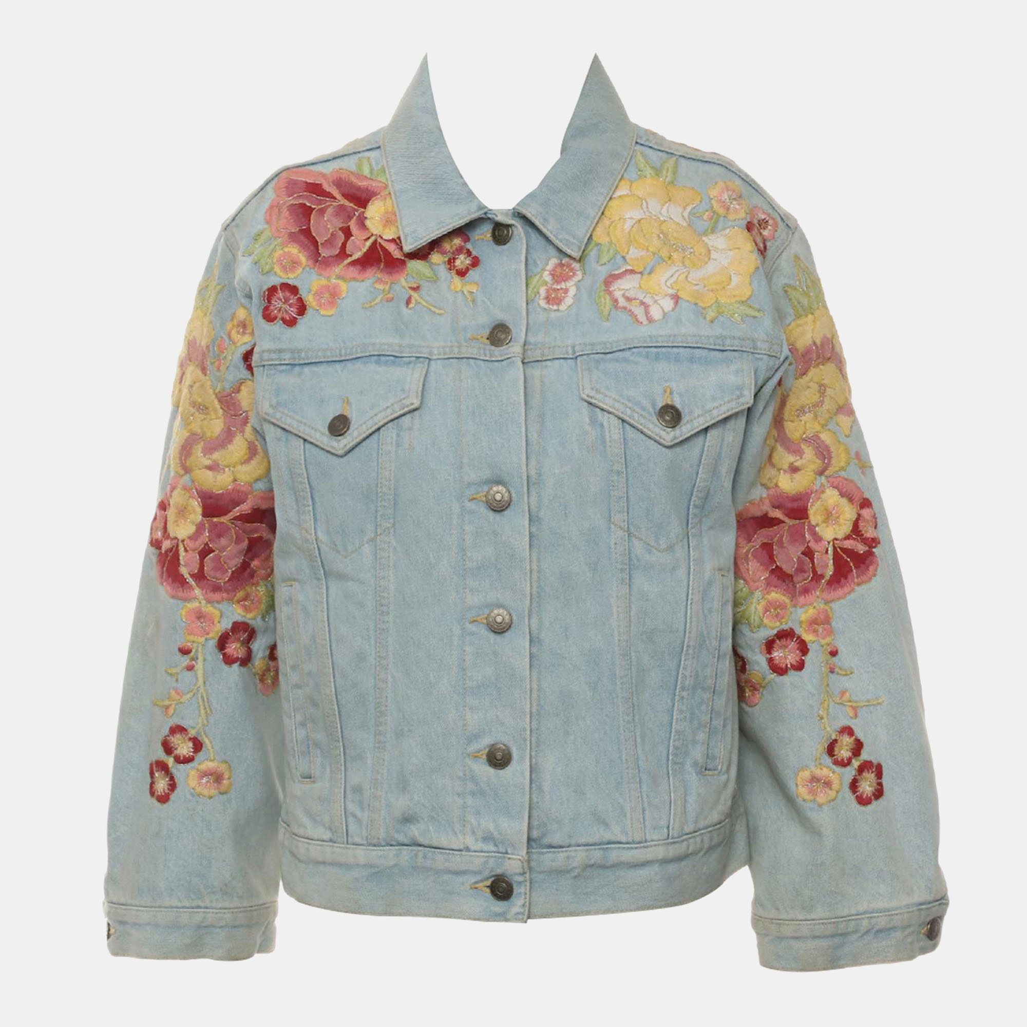 Gucci Light Blue Floral Embroidered Denim Jacket IT Women 44