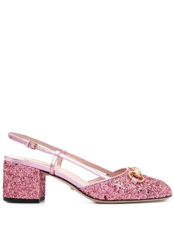 Gucci O1S1Wg110125 Wladyhb 55 Slingback Glitter In Pink Shoes, Women's (Size 6.5)