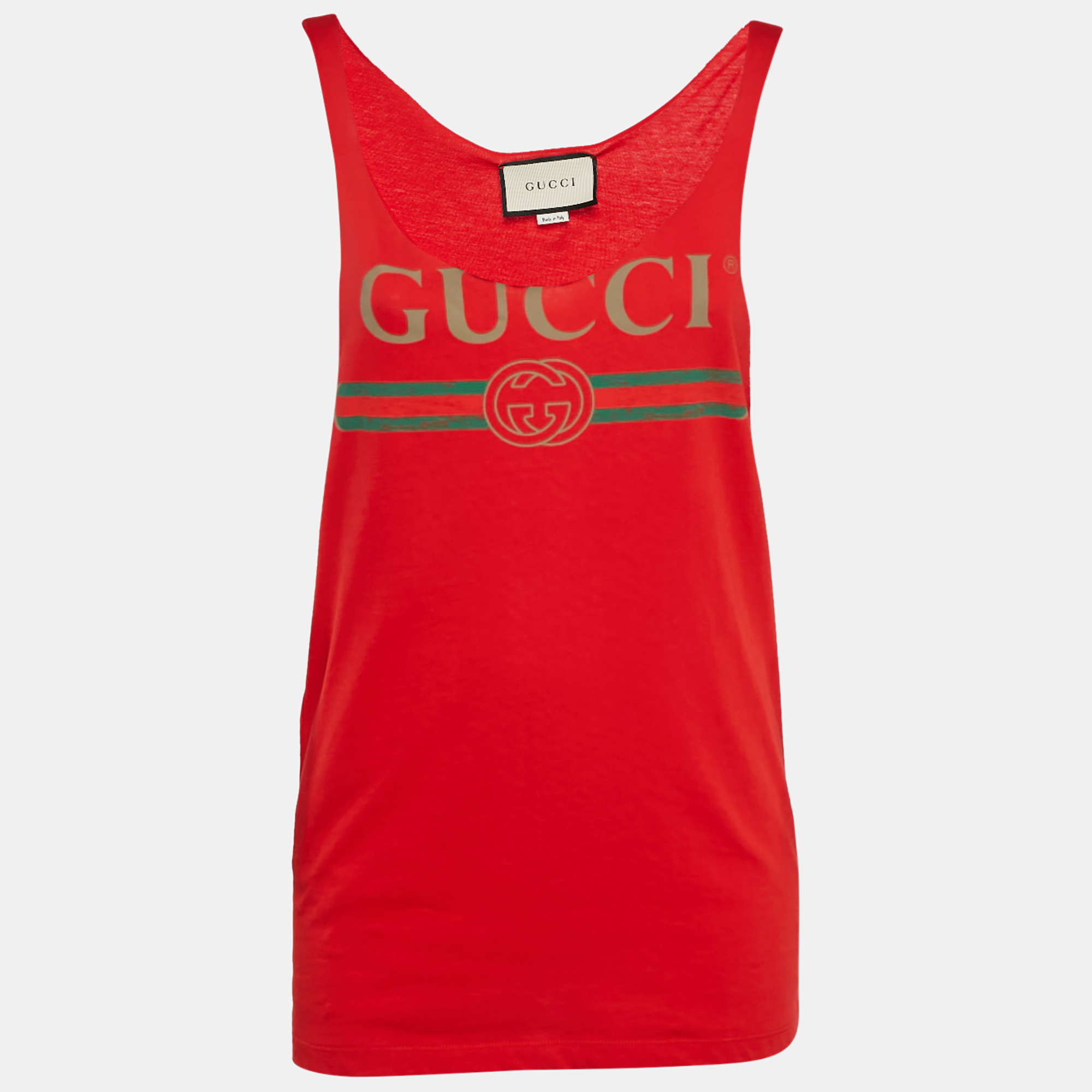 Gucci Red Logo Print Cotton Knit Tank Top XXS