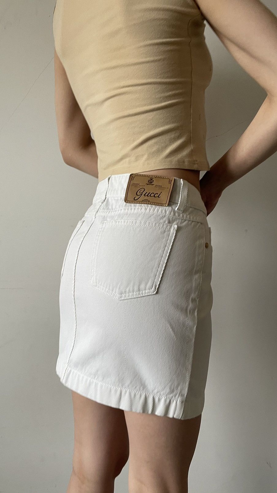 Gucci White Denim Logo Printed Mini Skirt, Women's (Size 28)