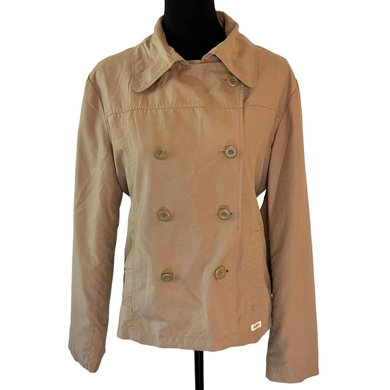 Guess Camel Tan Double Breasted Crop Pea Coat Size Large in Brown, Women's