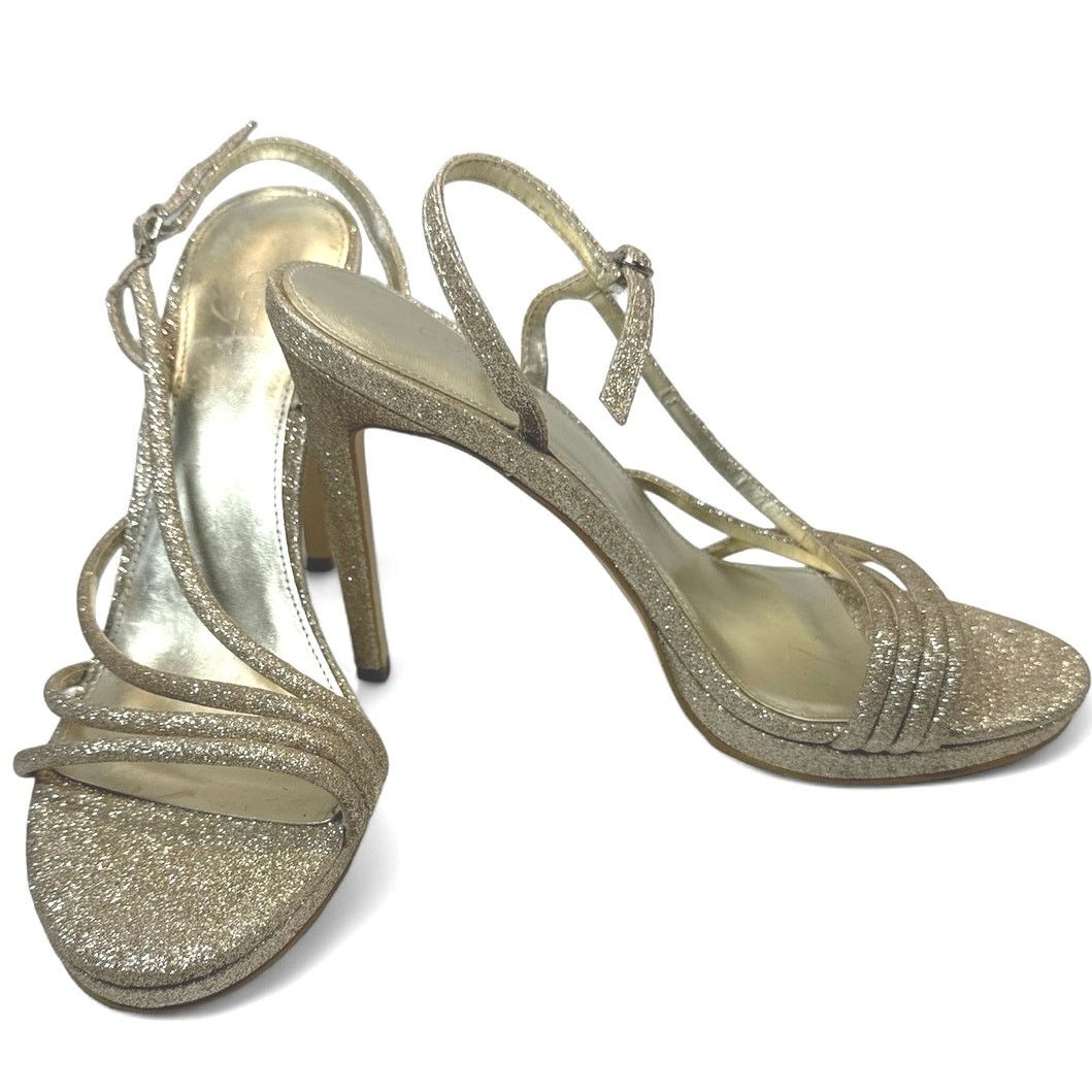 Guess Gold Glitter Strappy Stilettos Heel Shoes Women Size 9.5