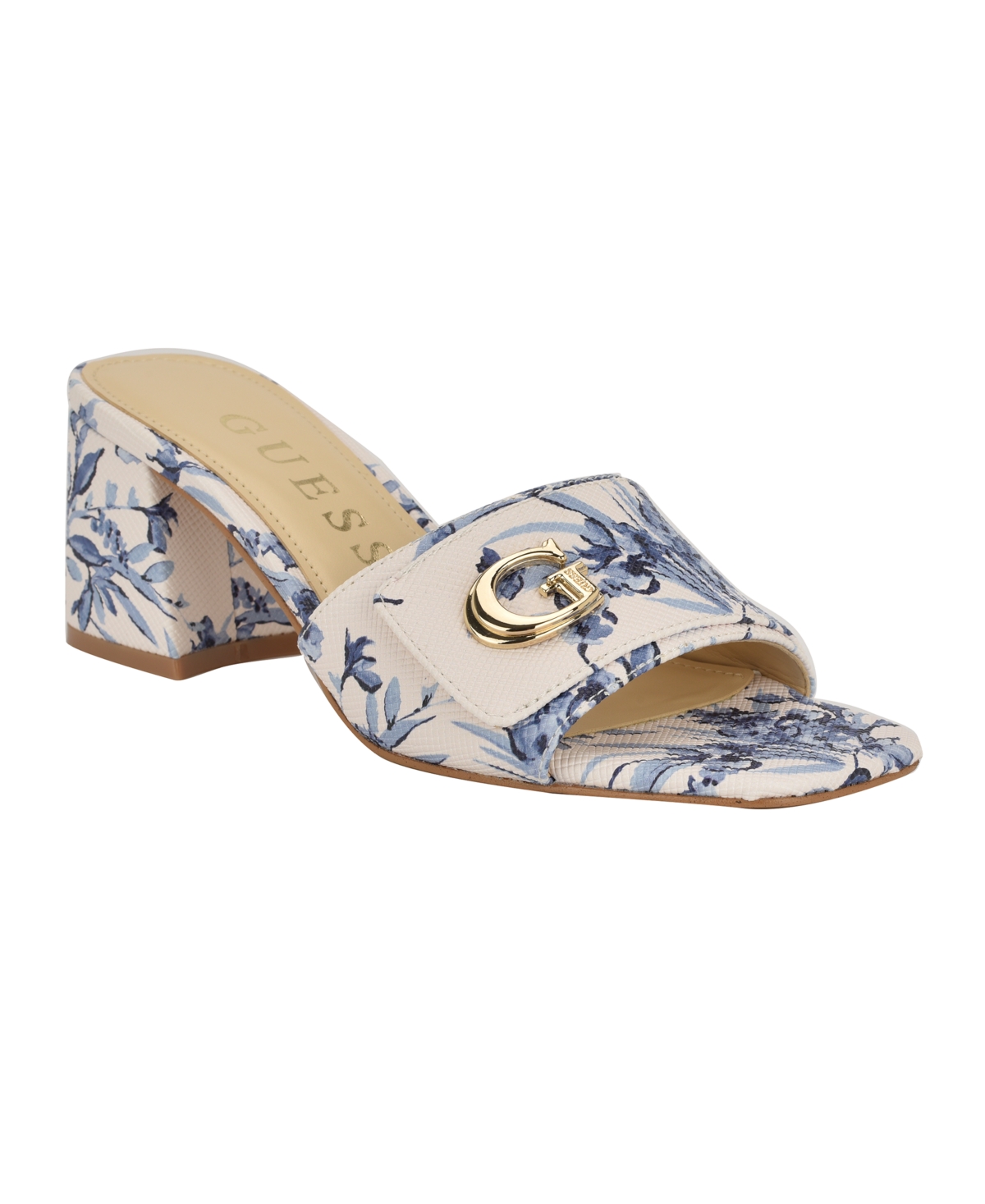 Guess Women's Gallai Slip-On Open Toe Block Heeled Sandals - Light Blue Floral