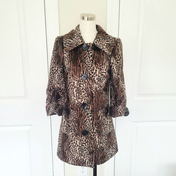 Guess x Vacation Leopard Animal Print Faux Fur Button-Up Coat Shameless Tv in Black/Brown/Beige, Women's (Size Small)