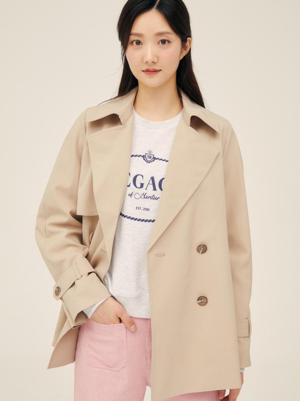 Gun Flap Double-Breasted Short Trench Coat (GP3M0TC911)