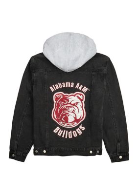 HBCU Legacy Fashion NCAA Alabama A&M Bulldogs Hooded Denim Jacket, Black, Medium