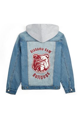 HBCU Legacy Fashion NCAA Alabama A&M Bulldogs Hooded Denim Jacket, Blue, Medium