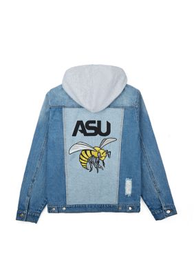 HBCU Legacy Fashion NCAA Alabama State Hornets Hooded Denim Jacket, Blue, Medium