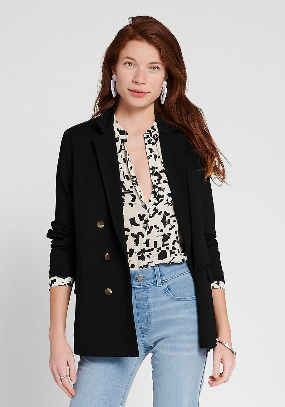 HS Fashion Women's Double-Breasted Blazer | Black | Size XS