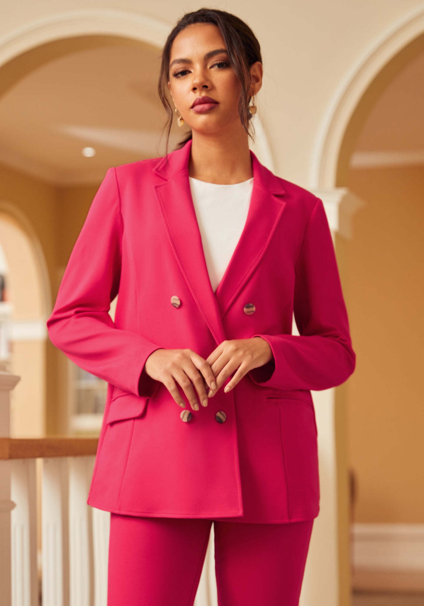 HS Fashion Women's Double Breasted Blazer | Virtual Pink | Size XS