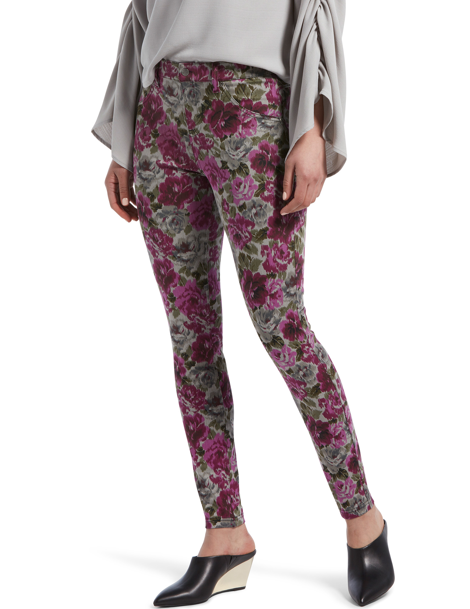 HUE Autumn Floral High Waist Denim Leggings - Lt Grey XL