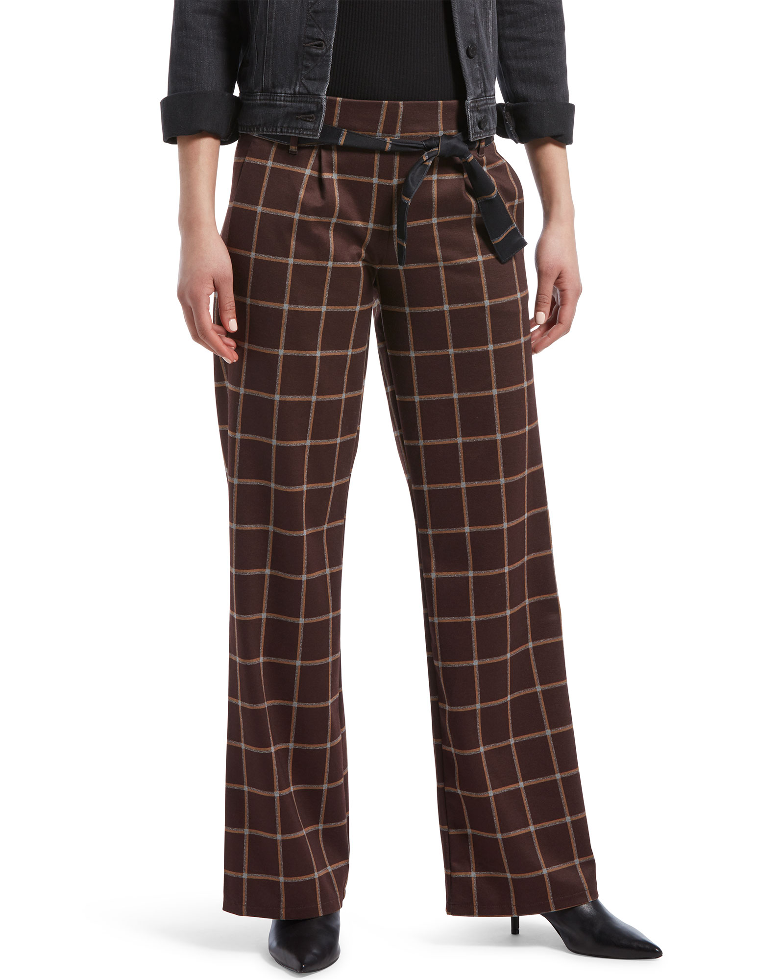 HUE Plaid Wide Leg Leggings - Brown XS