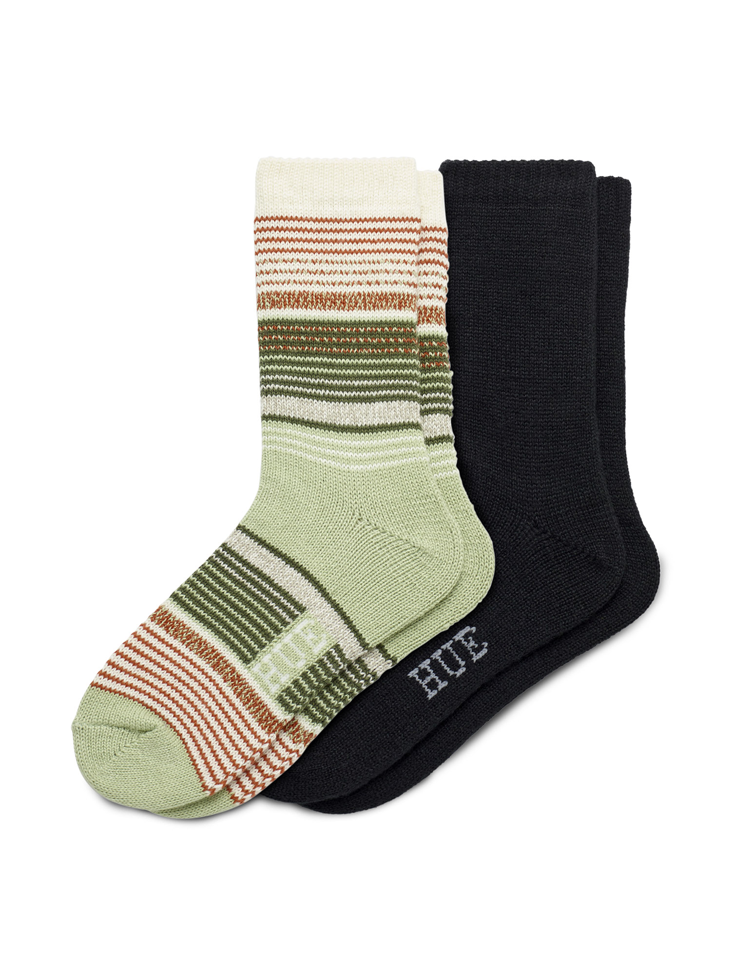 HUE Twist Stripe Boot Sock 2 Pair Pack - Olive One Size