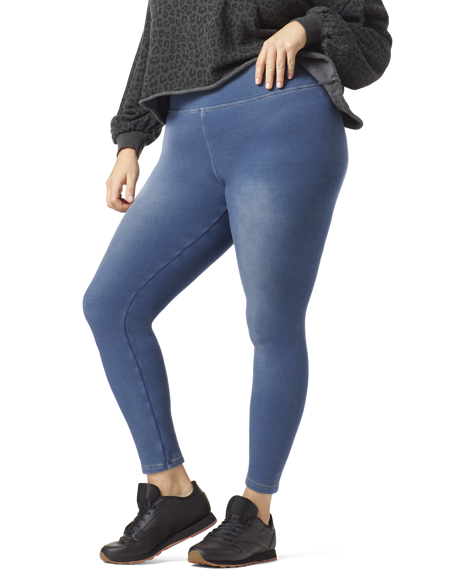 HUE Warm & Cozy Winter Denim Leggings - Medium Wash 1X