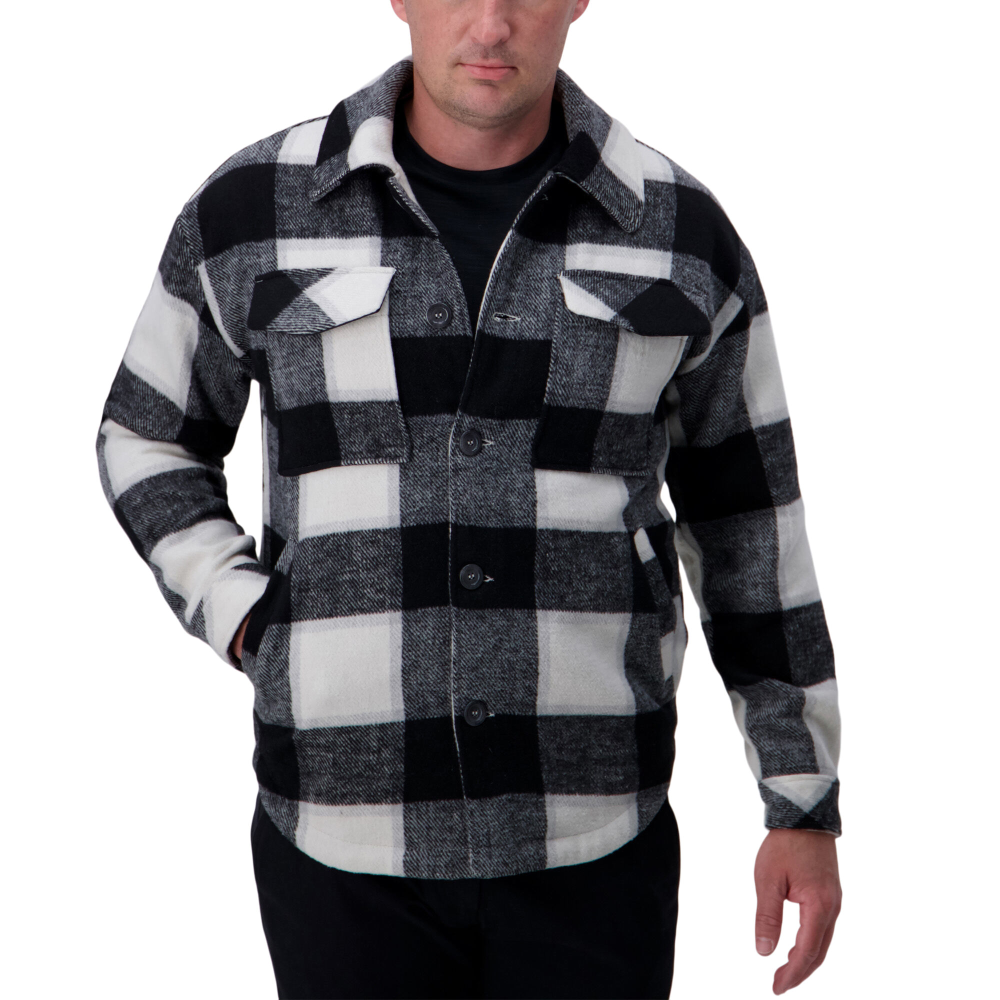 Haggar Supersoft Plaid Shacket Black