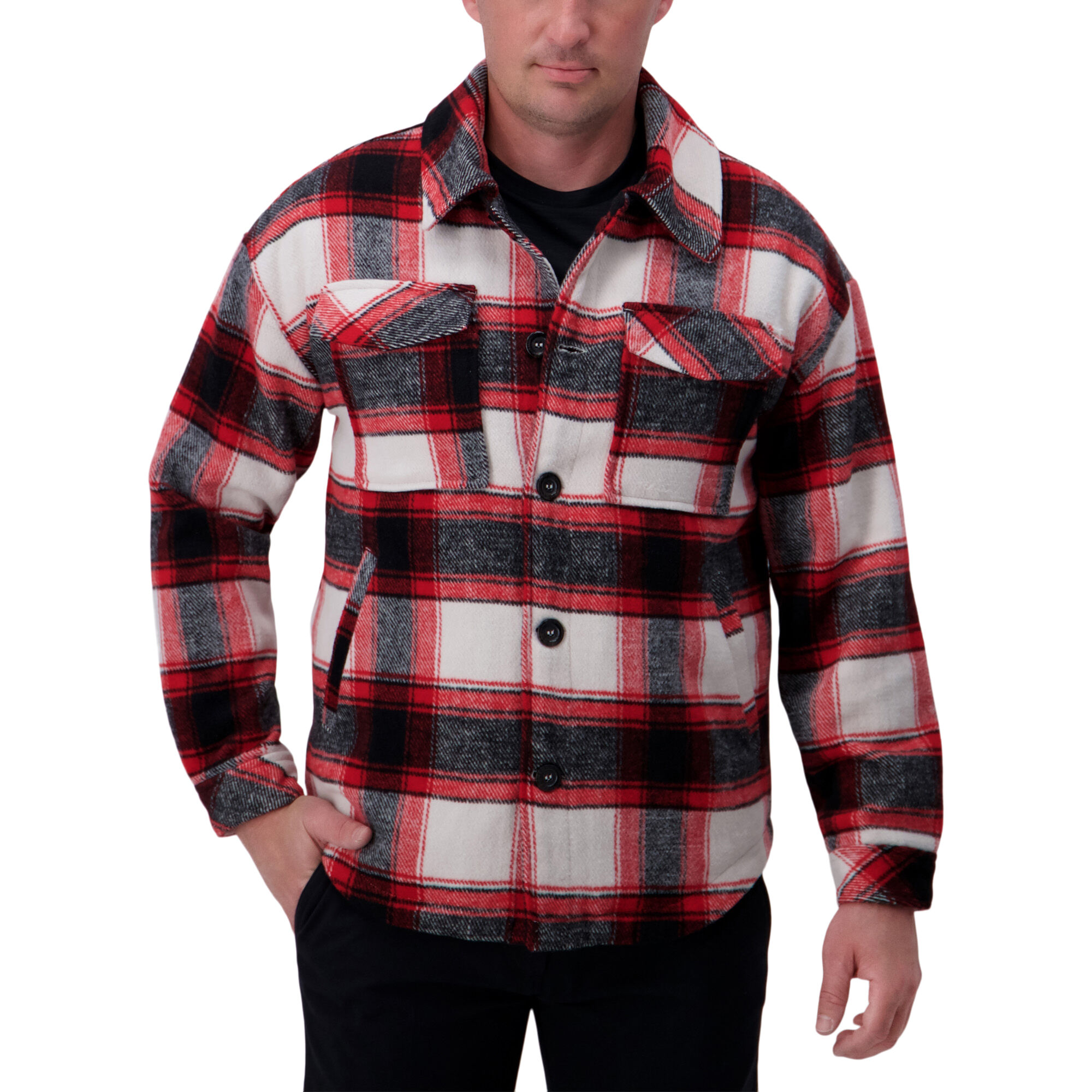 Haggar Supersoft Plaid Shacket Red