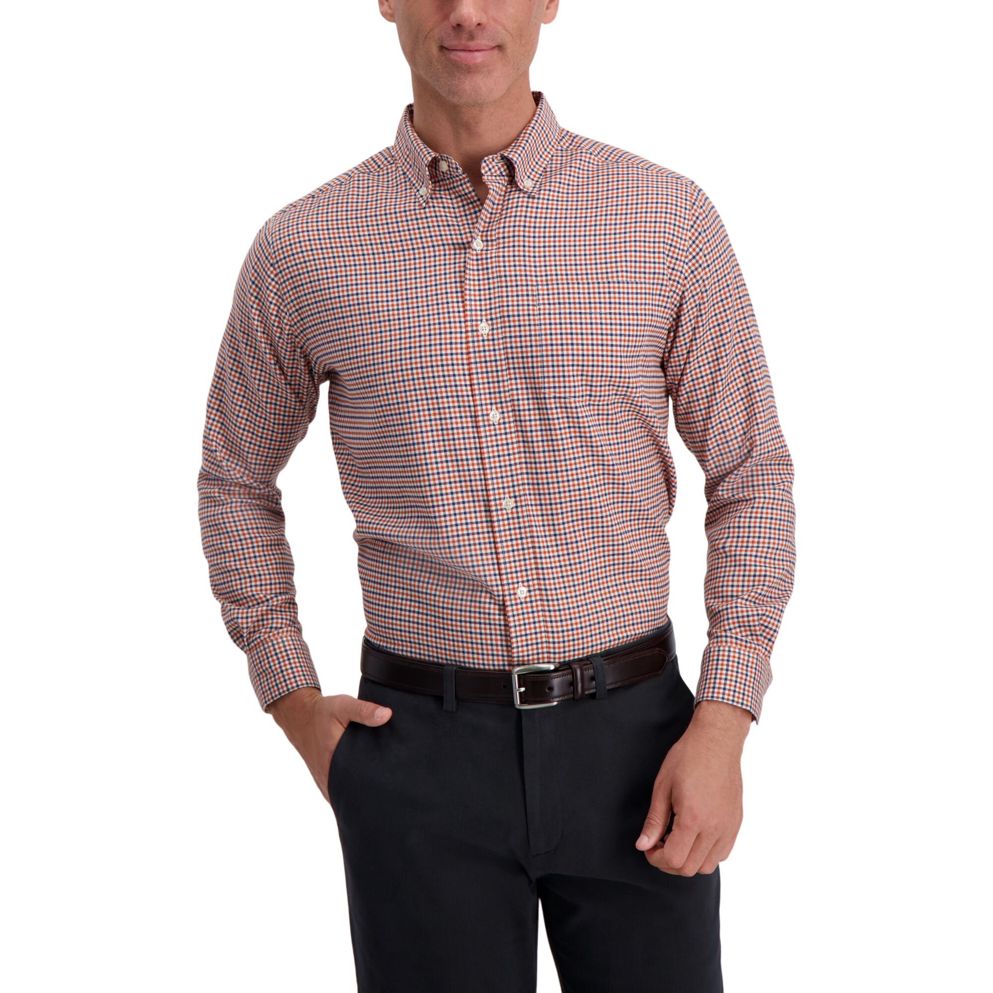 Haggar Tattersal Two Tone Dress Shirt Potters Clay