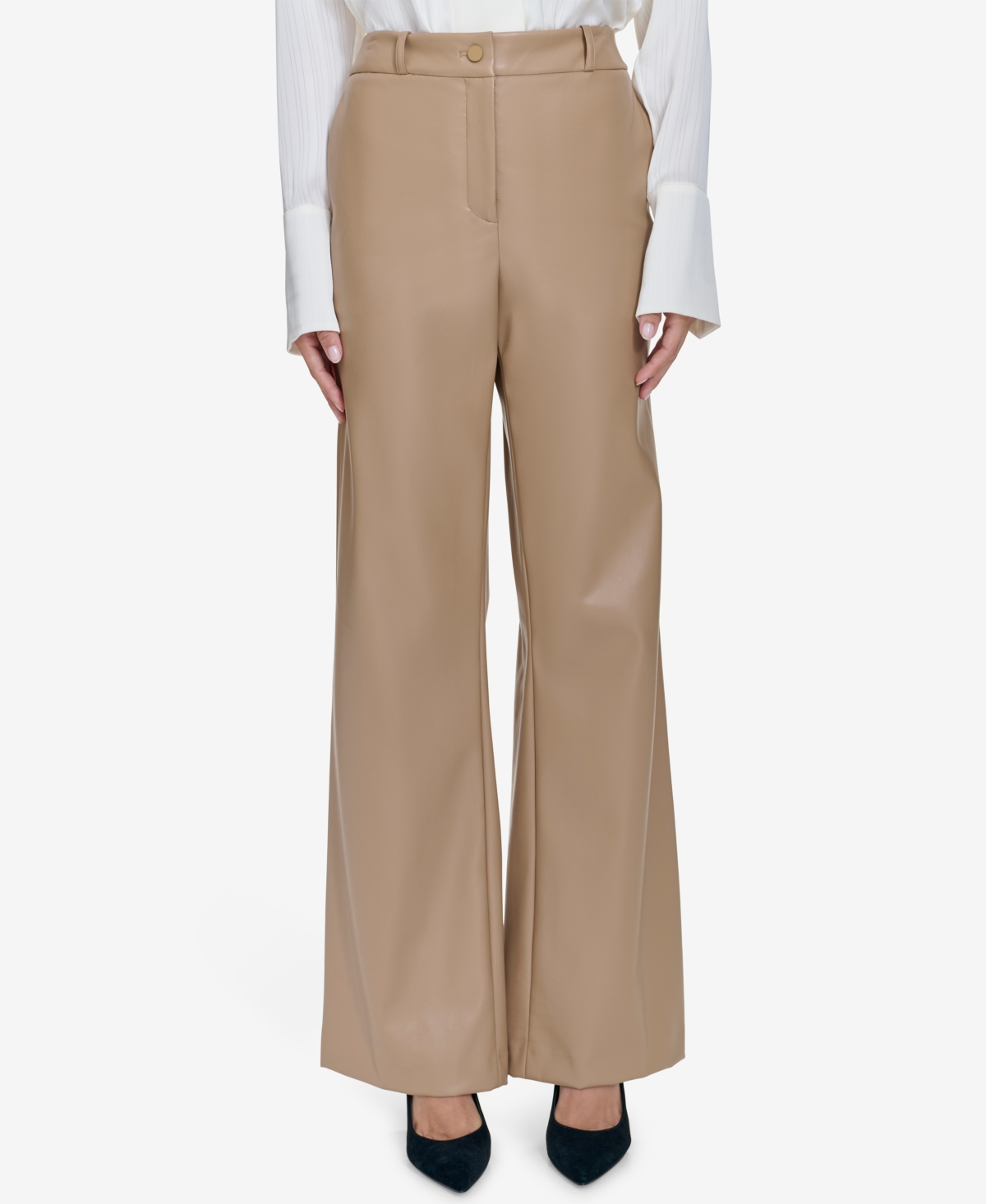 Halston Women's Faux-Leather Straight-Leg Pants - Camel