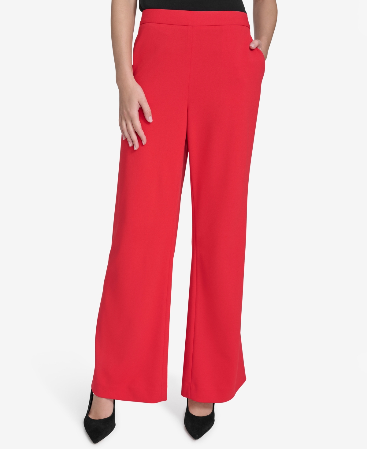 Halston Women's Mid Rise Straight-Leg Pull-On Pants - Red