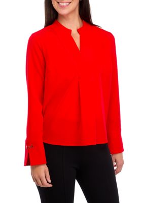 Halston Women's V-Neck Cropped Tunic Top, Red, X-Large