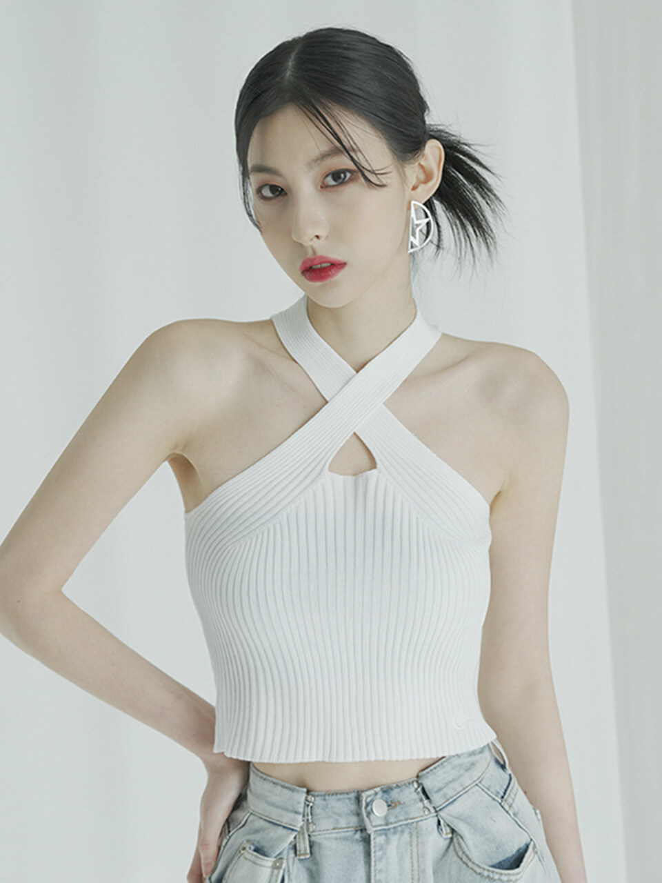 Halter Neck Sleeveless Top_White