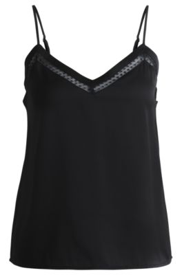 Hammered-satin camisole with lace insert- Black Women's Business Blouses size L